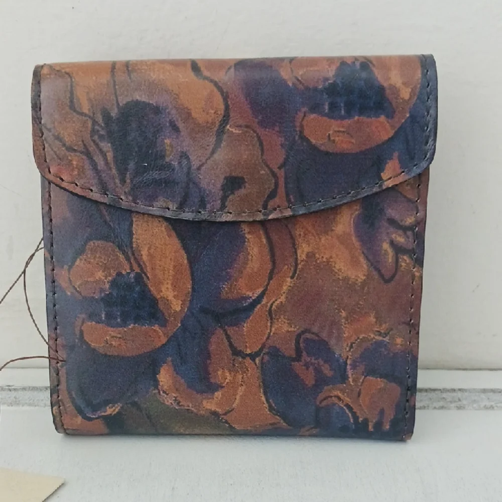 PATRICIA NASH Reiti Bi-Fold Leather RFID Wallet Floral Sienna Sunset Tan Brown